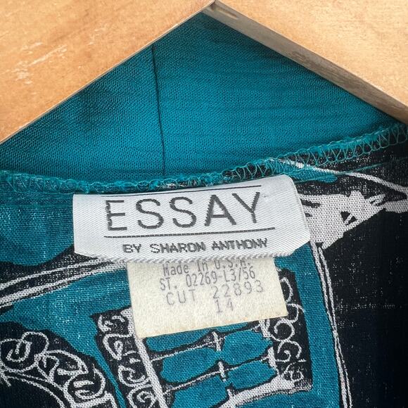 80s Vintage Essay by Sharon Anthony Bold Print Maximalist Blazer Large - Picture 4 of 6